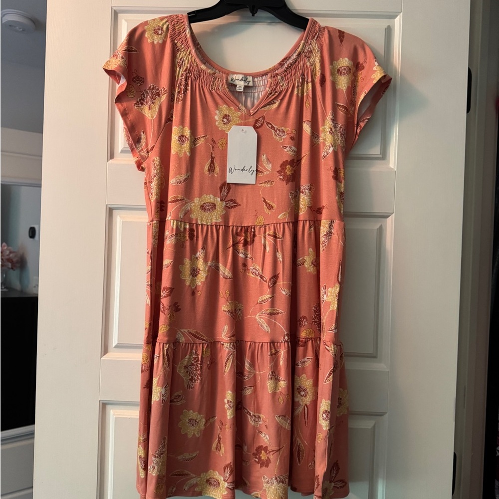 Wonderly Orange and Pink Ruffled Tiered Sundress